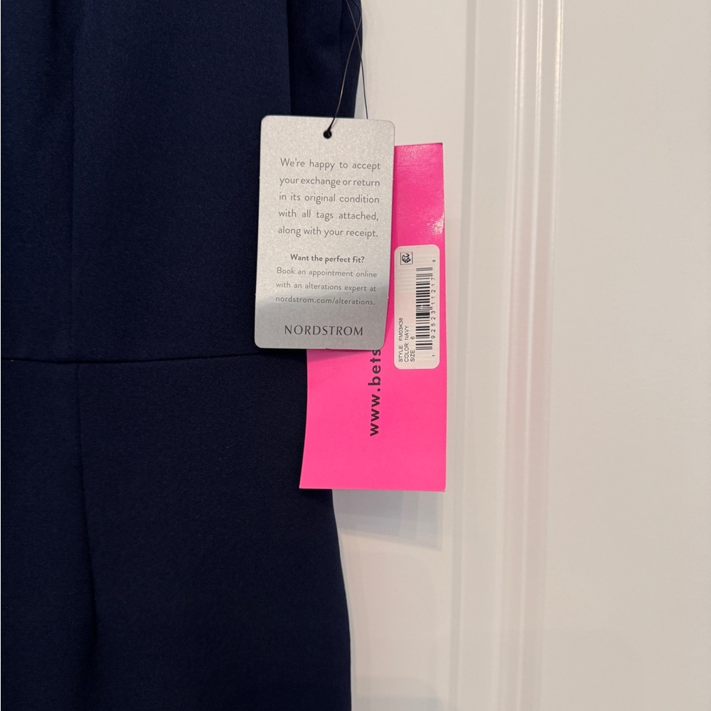 New Betsey Johnson Navy Stretch Ruffle Sheath Pencil Midi Dress Size 6 NWT - Picture 11 of 14
